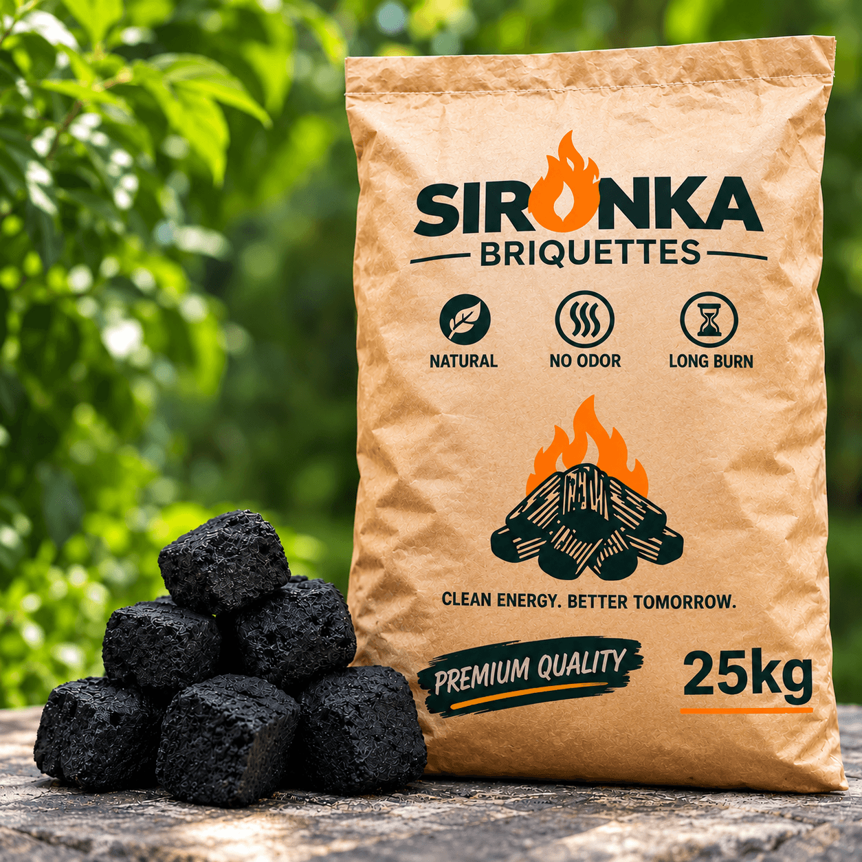 A 25 kg bag of Sironka Briquettes