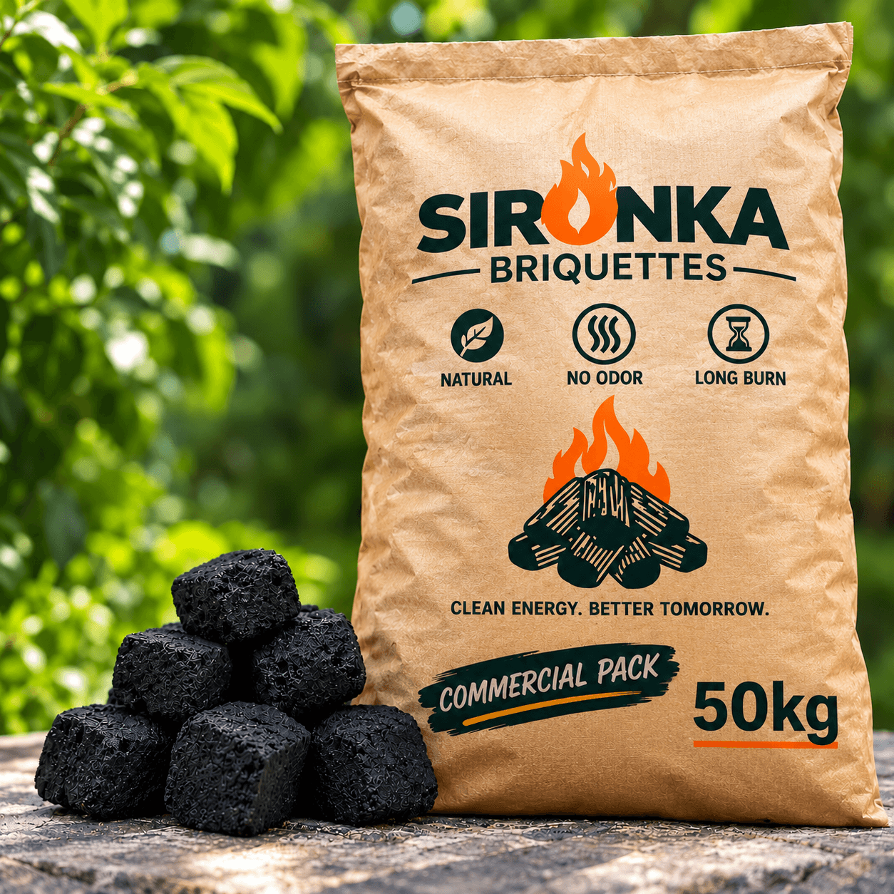 A 50 kg bag of Sironka Briquettes